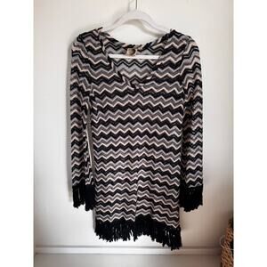 Anthropologie Lamb‎ the Label Sheer Mod Chevron Fringe Dress Cover Up Size M
